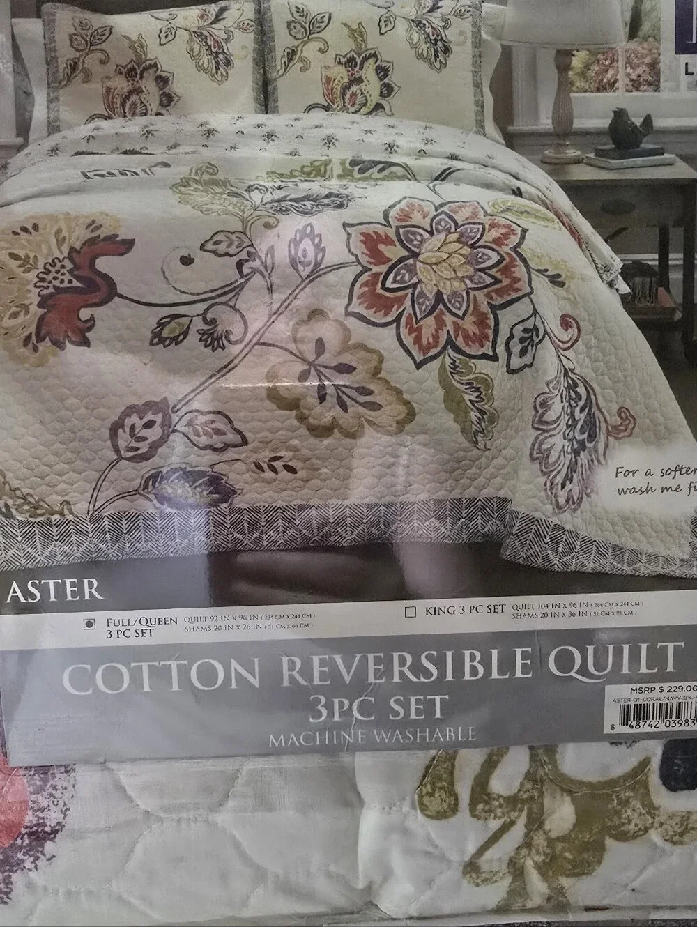 Cotton Reversible Quilt 3PC Set - Floral Multi (Brand: )